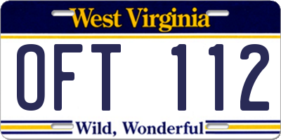 WV license plate OFT112