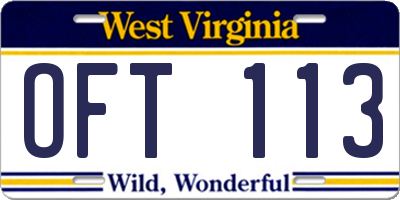 WV license plate OFT113