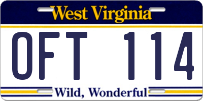 WV license plate OFT114