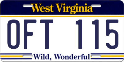 WV license plate OFT115