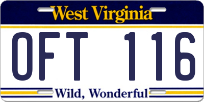 WV license plate OFT116