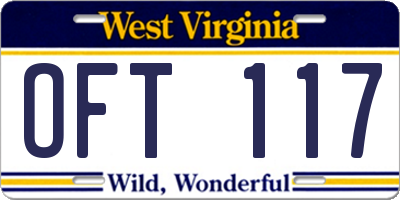 WV license plate OFT117