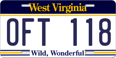 WV license plate OFT118
