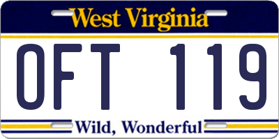 WV license plate OFT119