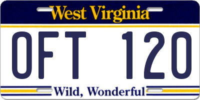 WV license plate OFT120