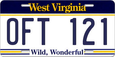 WV license plate OFT121