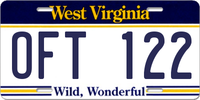 WV license plate OFT122