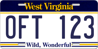 WV license plate OFT123