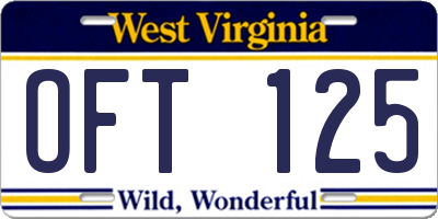 WV license plate OFT125