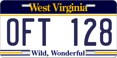 WV license plate OFT128