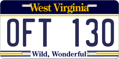 WV license plate OFT130