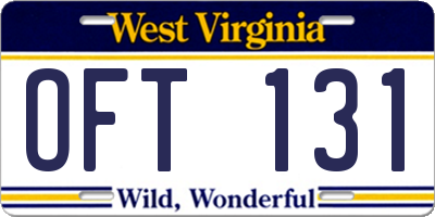 WV license plate OFT131