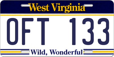 WV license plate OFT133