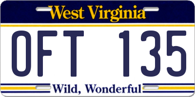 WV license plate OFT135