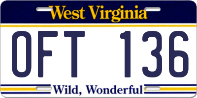 WV license plate OFT136