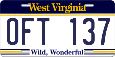 WV license plate OFT137
