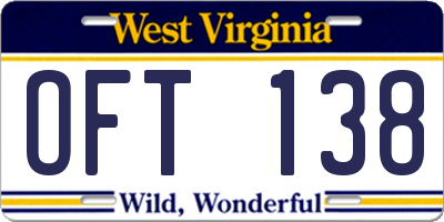 WV license plate OFT138