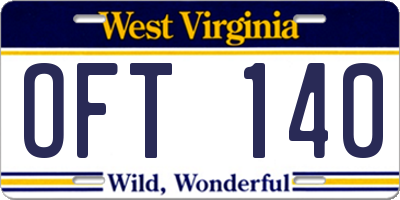 WV license plate OFT140