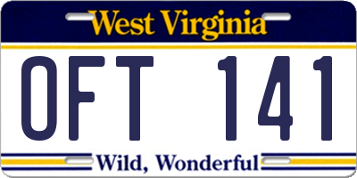 WV license plate OFT141