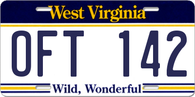 WV license plate OFT142