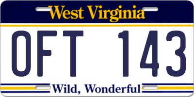 WV license plate OFT143