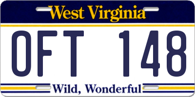 WV license plate OFT148