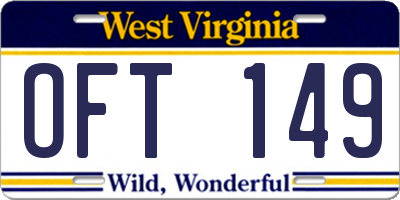 WV license plate OFT149