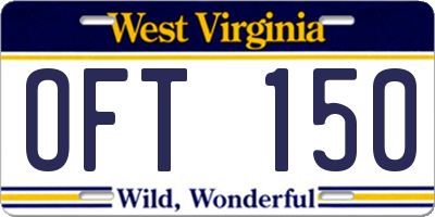 WV license plate OFT150