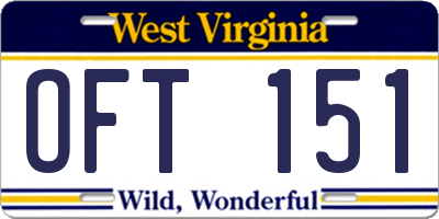 WV license plate OFT151