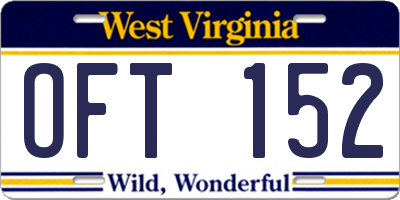 WV license plate OFT152