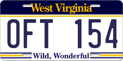 WV license plate OFT154