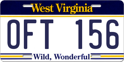 WV license plate OFT156