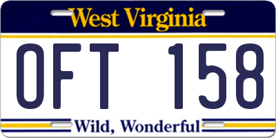 WV license plate OFT158