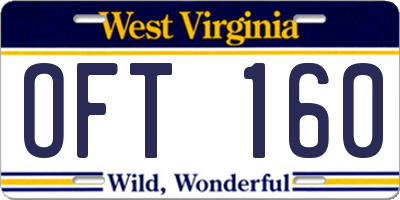 WV license plate OFT160