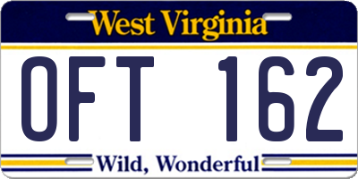 WV license plate OFT162