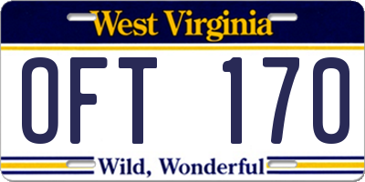 WV license plate OFT170