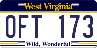 WV license plate OFT173
