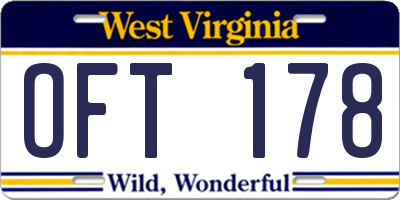 WV license plate OFT178