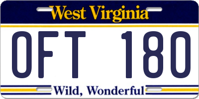 WV license plate OFT180