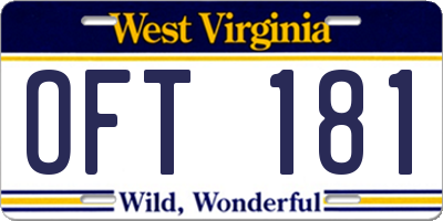 WV license plate OFT181