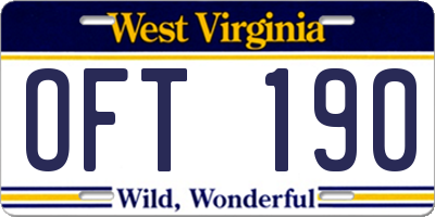 WV license plate OFT190
