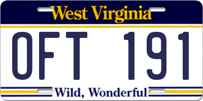 WV license plate OFT191