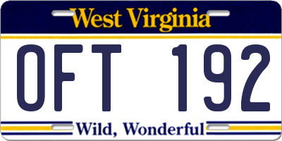 WV license plate OFT192