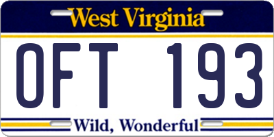 WV license plate OFT193