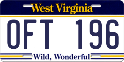 WV license plate OFT196