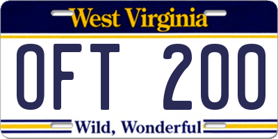 WV license plate OFT200