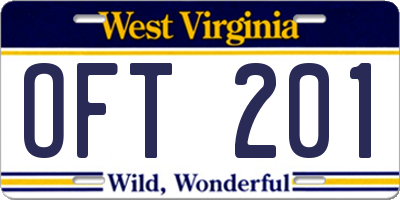 WV license plate OFT201