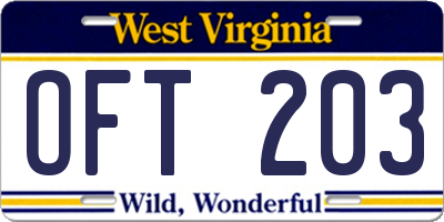 WV license plate OFT203
