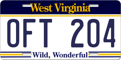 WV license plate OFT204