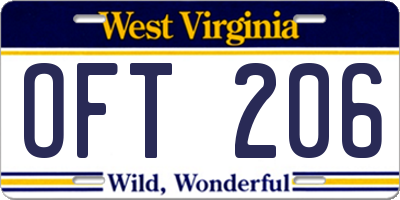 WV license plate OFT206